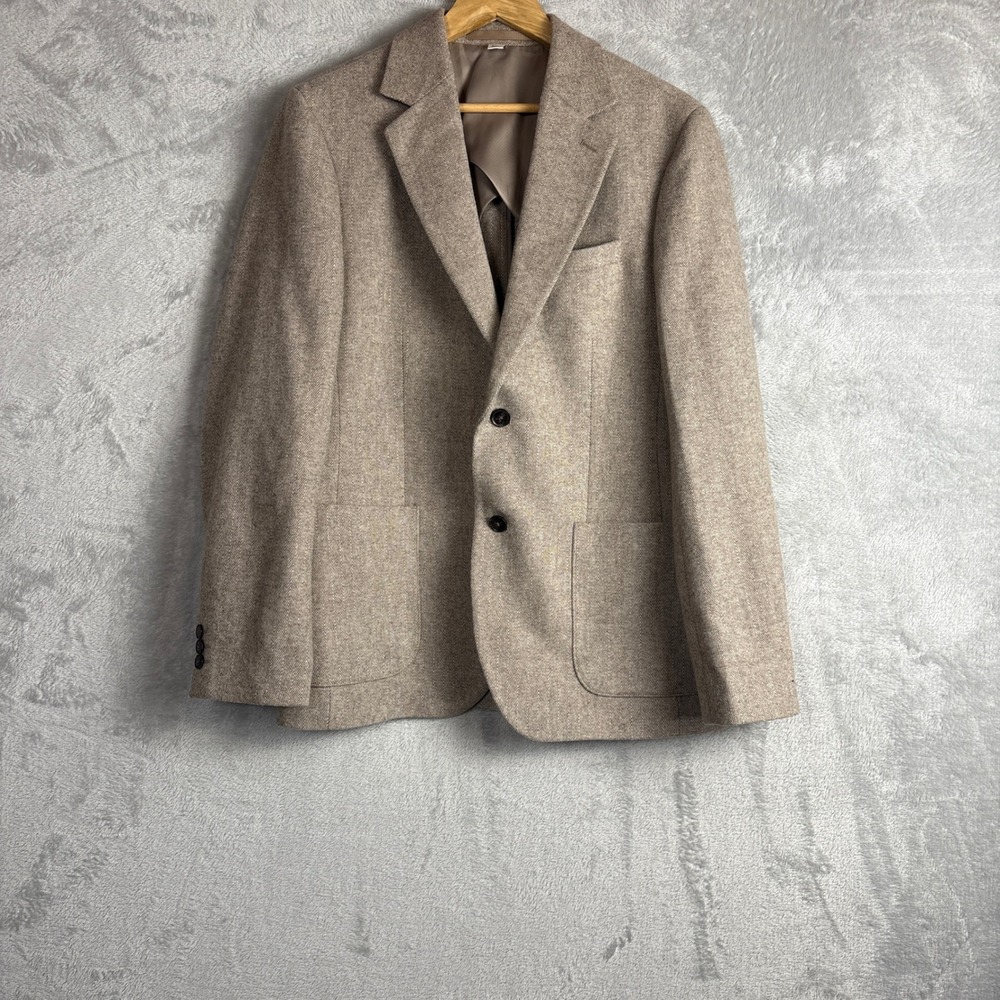 RW&CO Blazer Slim Fit Herringbone Tan Beige Wool Blend Professional Mens